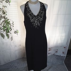 Sandra Darren black embellished halter dress sz 14